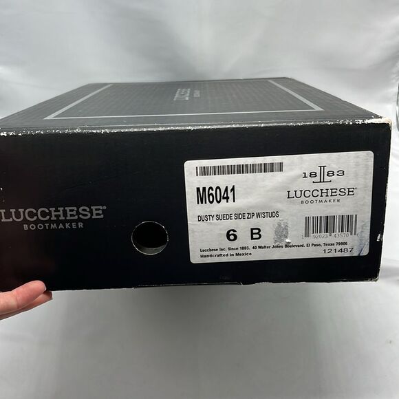 Discontinued Lucchese Brown Suede Ankle Zip Up Cowboy Boots with Studs - Picture 15 of 16